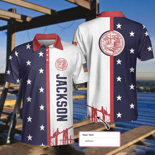 Personalized Patriotic American Flag Polo Shirt, Ironworker USA Flag Custom Polo Shirt, Patriotic Ironworker Shirt