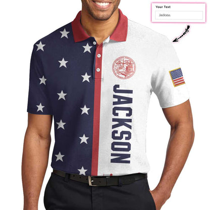 Personalized Patriotic American Flag Polo Shirt, Ironworker USA Flag Custom Polo Shirt, Patriotic Ironworker Shirt