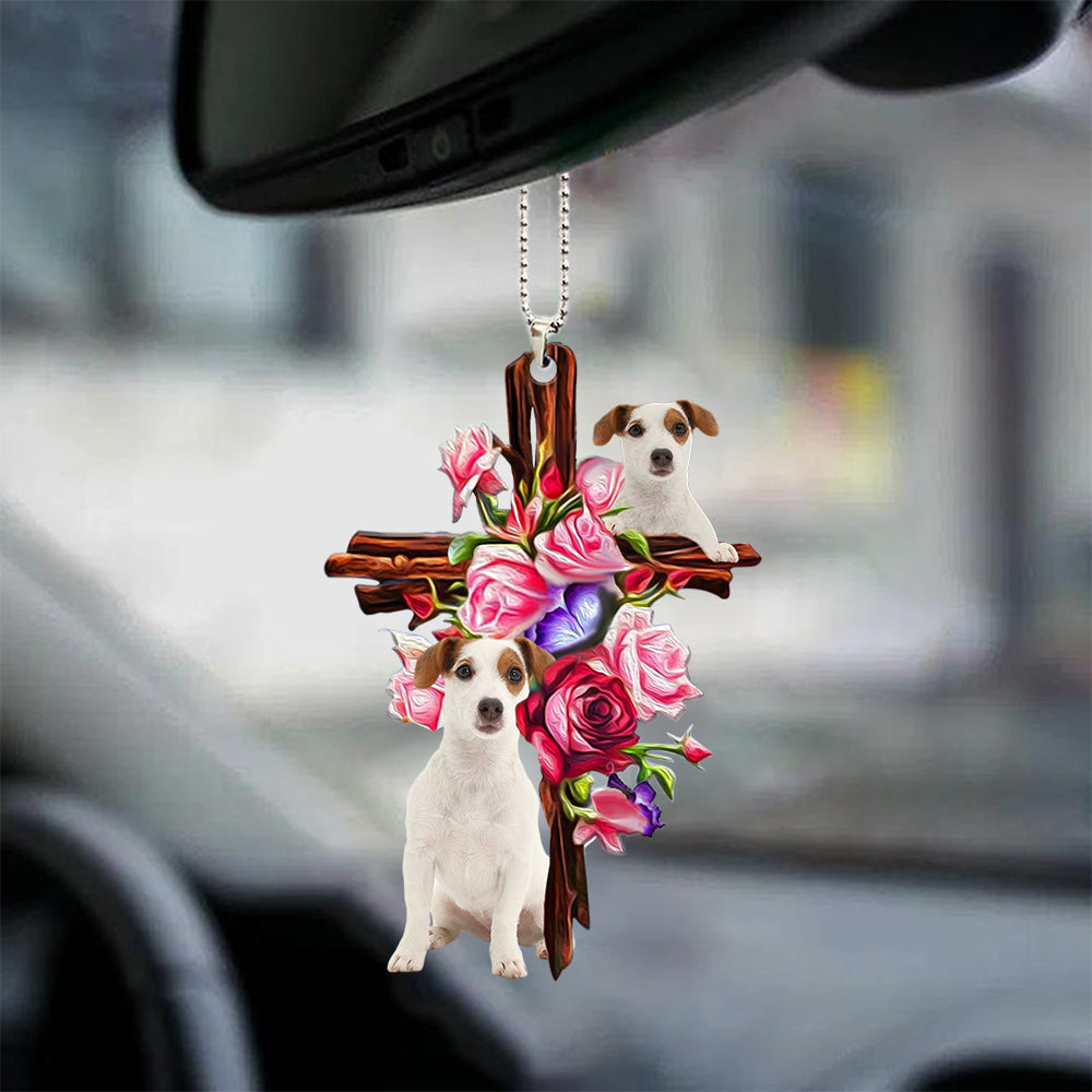 Jack Russell Terrier Roses and Jesus Ornament - Dog Car Hanging Ornament - Gift For Dog Mom, Dog Lover, Dog Owner