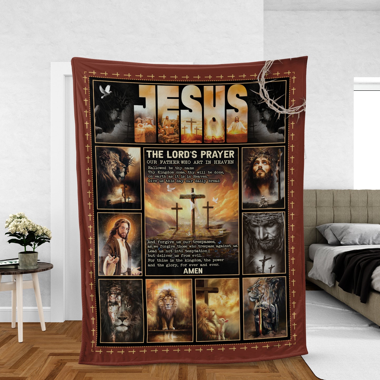 Christian Throw Blanket, Faith Blanket, Jesus Blanket, Inspirational Gift - Jesus Painting, The Lion Of Judah Blanket, The Lord's Prayer