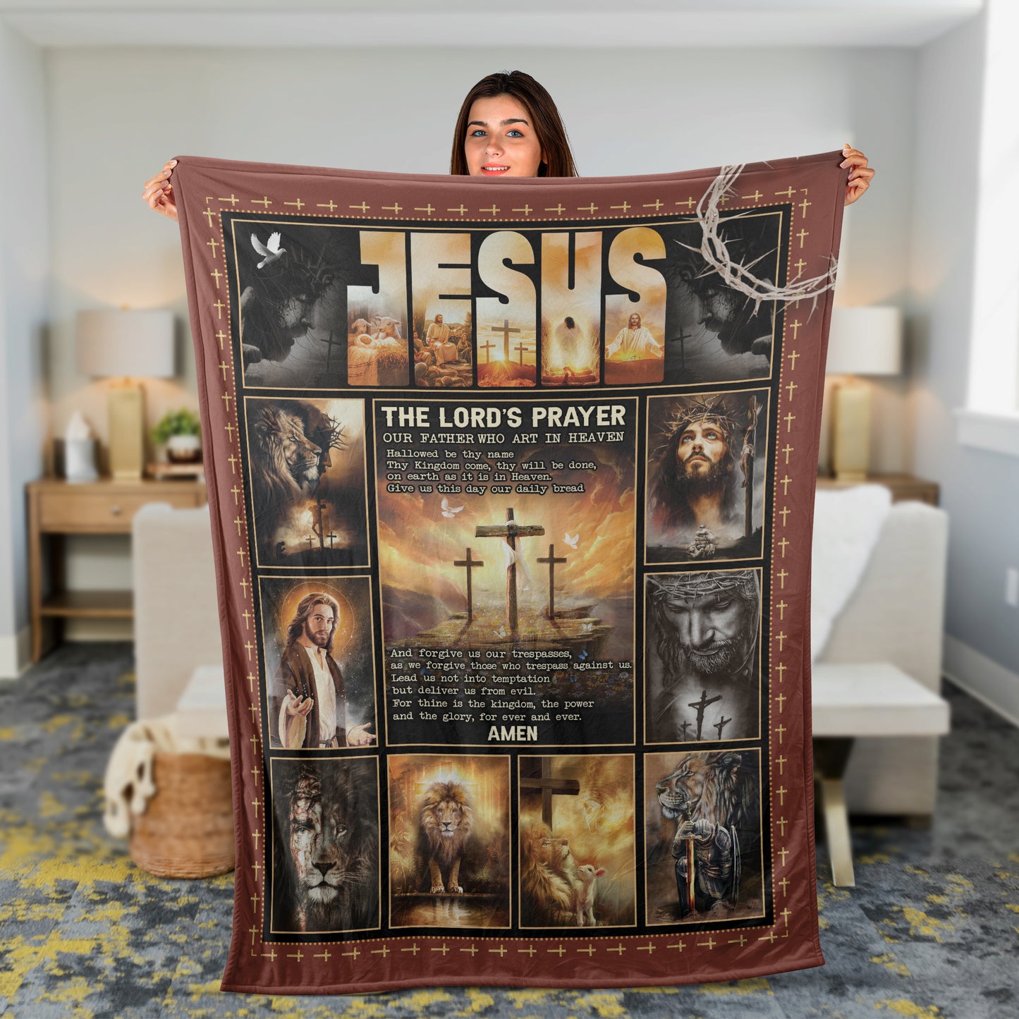 Christian Throw Blanket, Faith Blanket, Jesus Blanket, Inspirational Gift - Jesus Painting, The Lion Of Judah Blanket, The Lord's Prayer
