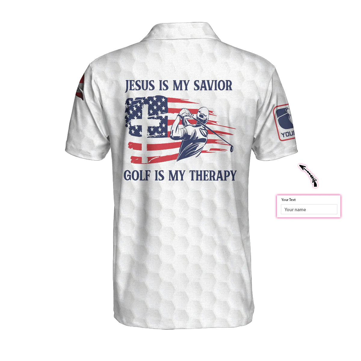 Personalized Jesus Men Polo Shirt, Jesus Is My Savior Golf Is My Therapy Custom Polo Shirt, American Flag Golf Shirt For Good Christians