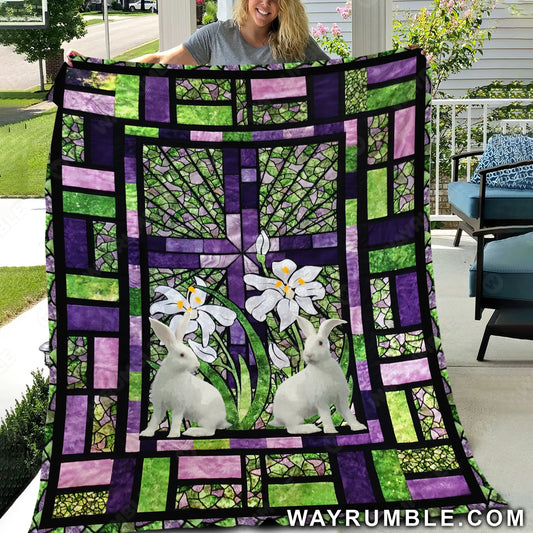 Christian Throw Blanket, Easter Day Blanket, Faith Blanket, Inspirational Gift, Easter Lily Blanket - White Rabbit And Lily Blanket, Beautiful Gift