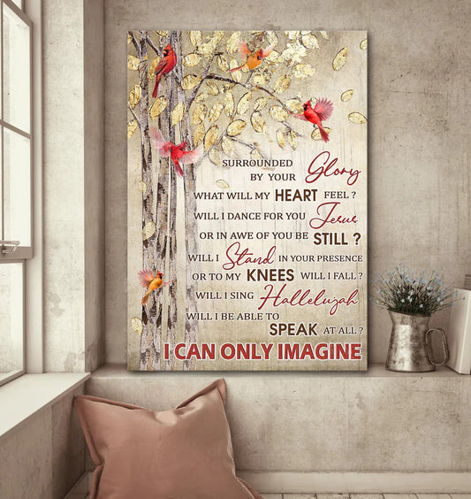 Jesus Portrait Canvas - Cardinal, Gold Poplar Tree Portrait Canvas - Gift For Christian - I Can Only Imagine Portrait Canvas