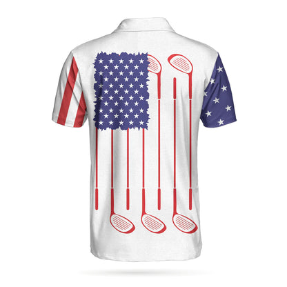 Argyle Pattern American Flag Golf Men Polo Shirt, Just Golf It Skull Short Sleeve Golf Shirt For Male