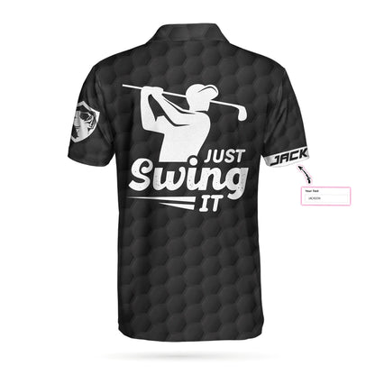 Personalized Black American Flag Golf Men Polo Shirt, Just Swing It Golf Custom Shirt For Male