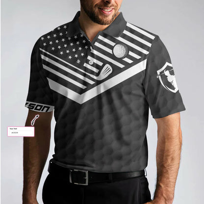 Personalized Black American Flag Golf Men Polo Shirt, Just Swing It Golf Custom Shirt For Male