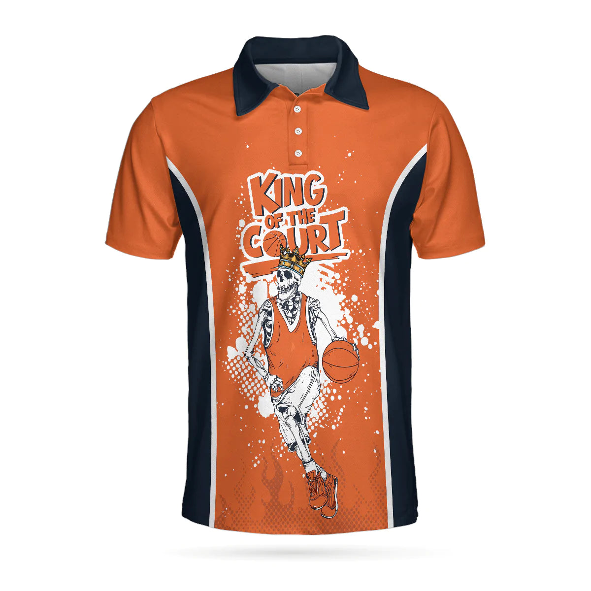 Personalized Skeleton Basketball Men Polo Shirt, King Of The Court Basketball Custom Shirt For Men, Gift For Basketball Lovers