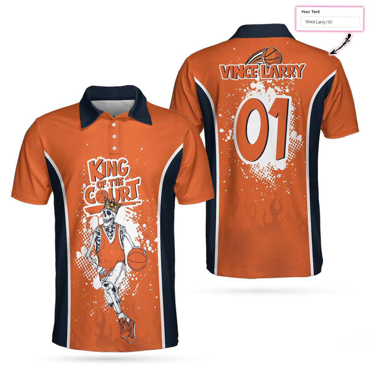 Personalized Skeleton Basketball Men Polo Shirt, King Of The Court Basketball Custom Shirt For Men, Gift For Basketball Lovers