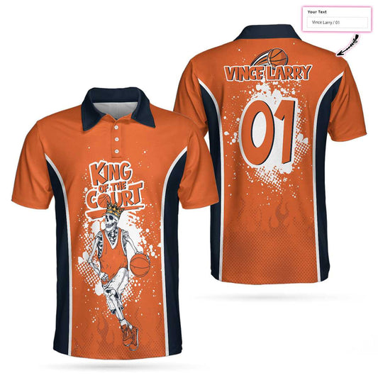 Personalized Skeleton Basketball Men Polo Shirt, King Of The Court Basketball Custom Shirt For Men, Gift For Basketball Lovers