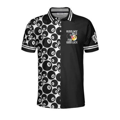 Black Billiard Ball Pattern Best Billiard Style Men Polo Shirt, Kiss My Balls For Good Luck Polo Shirt, Gift Idea For Billiard Players