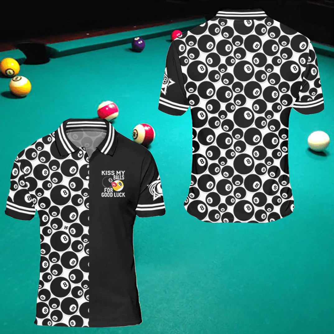 Black Billiard Ball Pattern Best Billiard Style Men Polo Shirt
