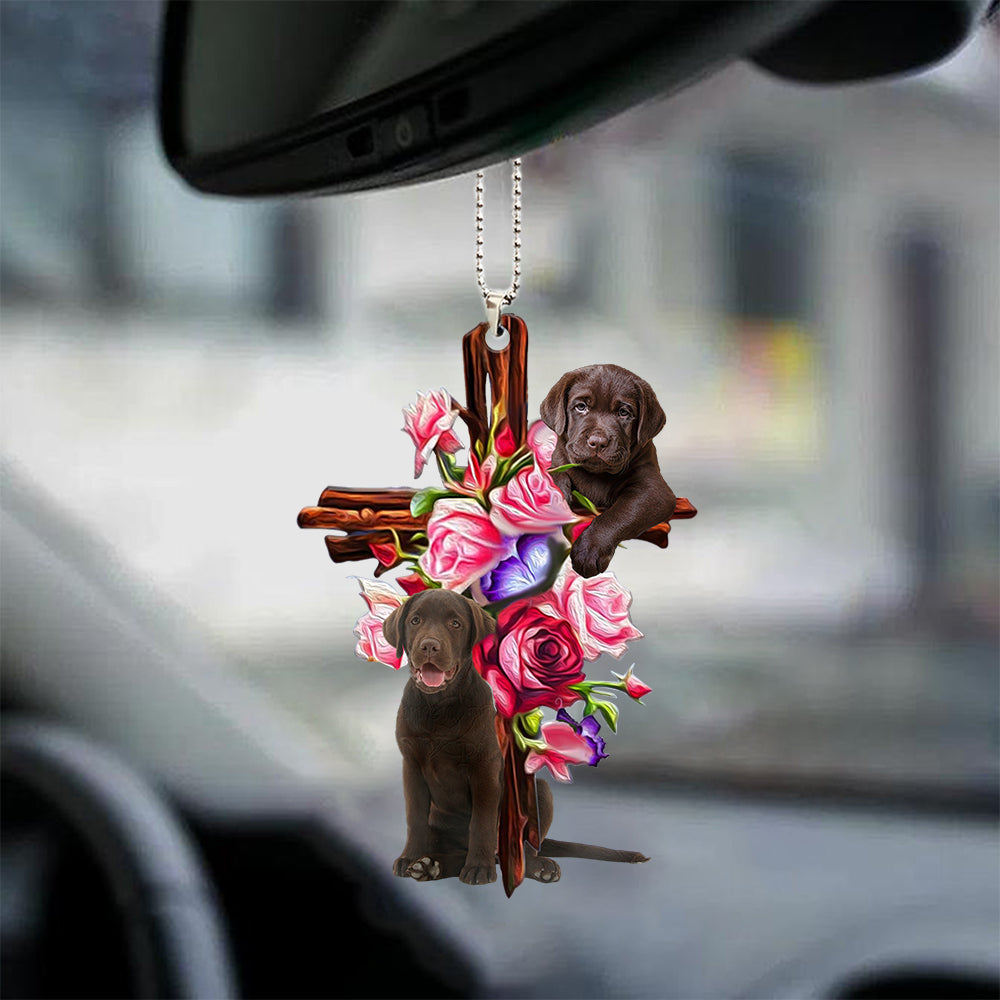 Labrador Retriever Roses and Jesus Interior Ornament - Dog Car Hanging Ornament - Gift For Dog Mom, Dog Lover, Dog Owner