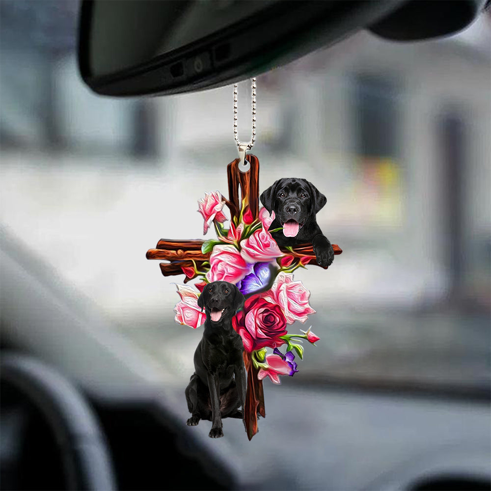 Labrador Retriever Roses and Jesus Ornament - Dog Car Hanging Ornament - Gift For Dog Mom, Dog Lover, Dog Owner