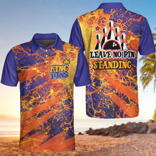 Leave No Pin Standing Bowling Short Sleeve Men Polo Shirt, Dynamic Sports Polo Shirt, Best Bowling Shirt For Men