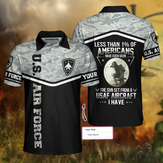 Personalized Camouflage Men Polo Shirt, Less Than 1% Of Americans Have Ever Seen The Sunset From A USAF Aircraft I Have Custom Shirt For Male, Veteran Shirt For Men