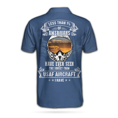Personalized Blue Air Force Veteran Men Polo Shirt, Less Than 1% Of Americans Have Ever Seen The Sunset From USAF Aircraft Custom Shirt For Male