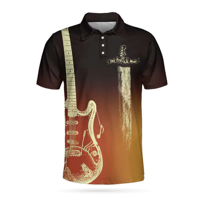 Live Rock And Roll Music Guitar Short Sleeve Polo Shirt, Golden Sixer Gun Polo Shirt, Best Guitar Shirt For Men