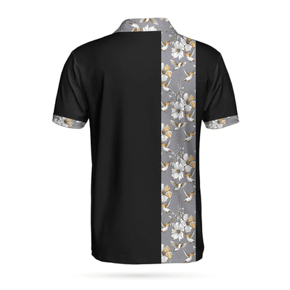 Men Polo Shirt - Luxury Golden Skull Black Golf Polo Shirt - Ash Floral Pattern Polo Shirt, Best Golf Shirt For Men