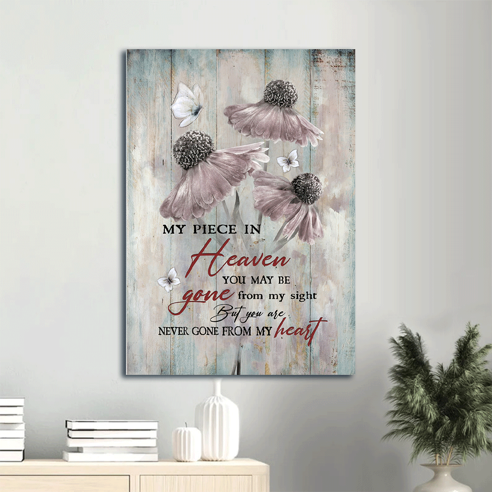 Heaven Portrait Canvas - Light pink flower painting, Crystal butterfly Canvas  - Memorial Gift For Family Members - You are never gone from my heart Heaven Portrait Canvas