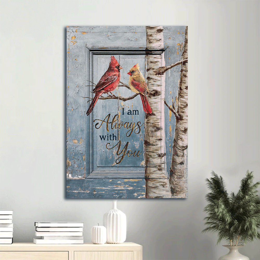Family Portrait Canvas - Male and female cardinals, Tree branch Canvas - Gift for Family, Couple - I am always with you Portrait Canvas