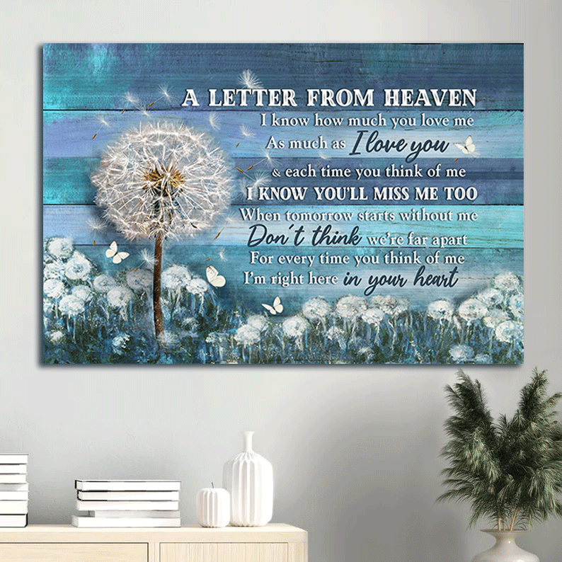 Heaven Landscape Canvas Prints, Wall Art - Best Canvas Gifts For Religious Christian On Christmas - A Letter From Heaven, Dandelion Field, I'm Right Here In Your Heart Canvas.