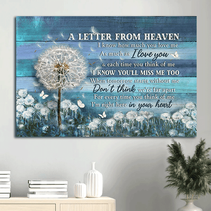 Heaven Landscape Canvas Prints, Wall Art - Best Canvas Gifts For Religious Christian On Christmas - A Letter From Heaven, Dandelion Field, I'm Right Here In Your Heart Canvas.