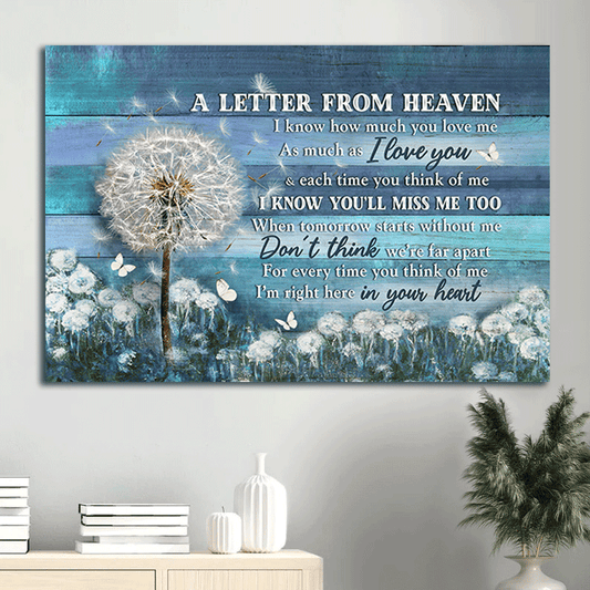 Heaven Landscape Canvas Prints, Wall Art - Best Canvas Gifts For Religious Christian On Christmas - A Letter From Heaven, Dandelion Field, I'm Right Here In Your Heart Canvas.