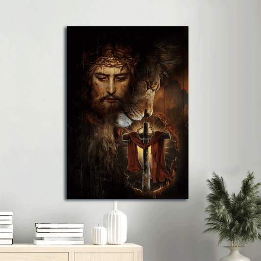 Jesus Portrait Canvas -  Lion of Judah, Amazing wooden cross Portrait Canvas - Inspirational gift, Gift For Christian