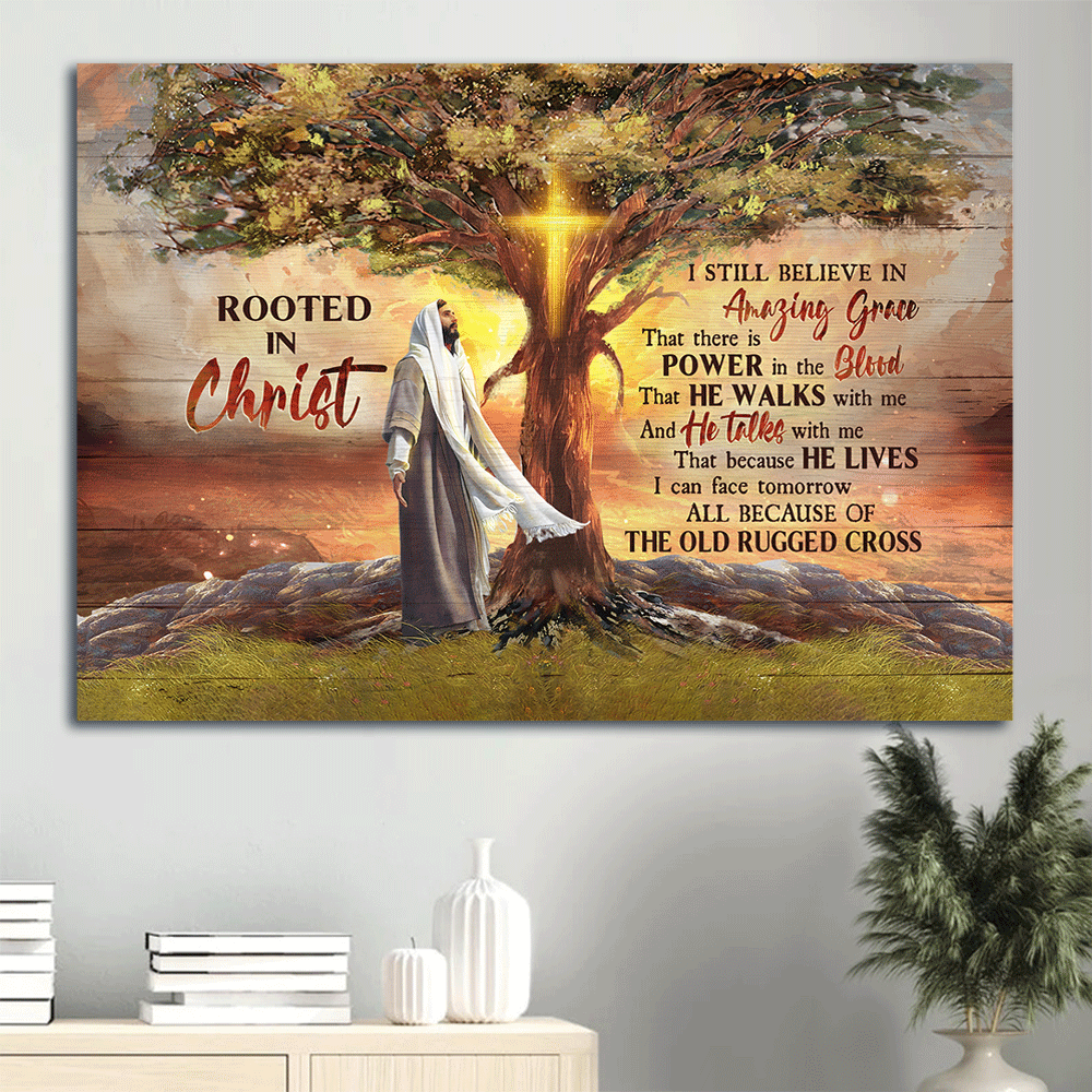 Jesus Landscape Canvas -  Magic tree, Religious song, Bible verse, Landscape Canvas - Inspirational gift, Gift For Religious Christian - Rooted in Christ