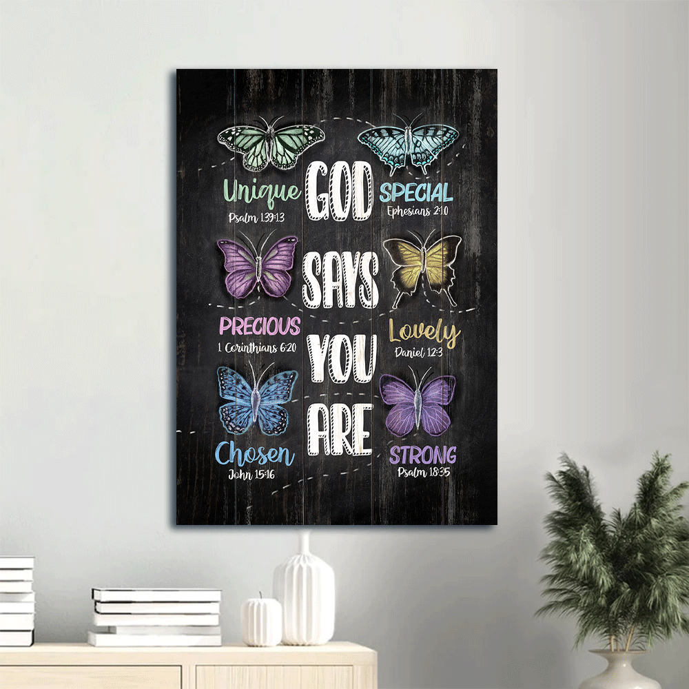 Jesus Portrait Canvas - Watercolor butterflies, Bible verses Portrait Canvas - Inspirational gift, Gift For Religious Christian - God says you are