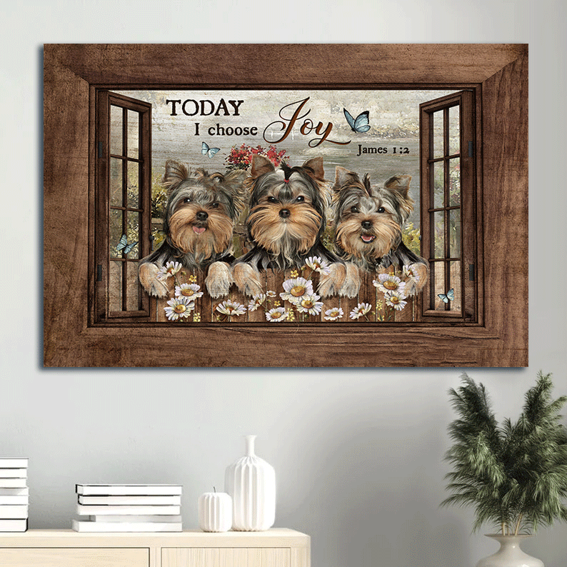 Jesus Landscape Canvas- Adorable Yorkshire Terrier, Blue Butterfly Landscape Canvas- Gift For Christian- Today I Choose Joy