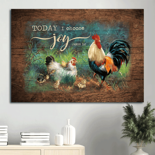 Jesus Landscape Canvas- Adorable Chick, Couple Chicken Drawing Landscape Canvas- Gift For Religious Christian- Today I Choose Joy
