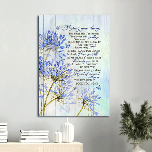 Memorial Portrait Canvas- Agapanthus Africanus, Purple Butterfly, Heaven Portrait Canvas- Gifts For Butterfly Lover- Gifts For Members Family- Missing You Always