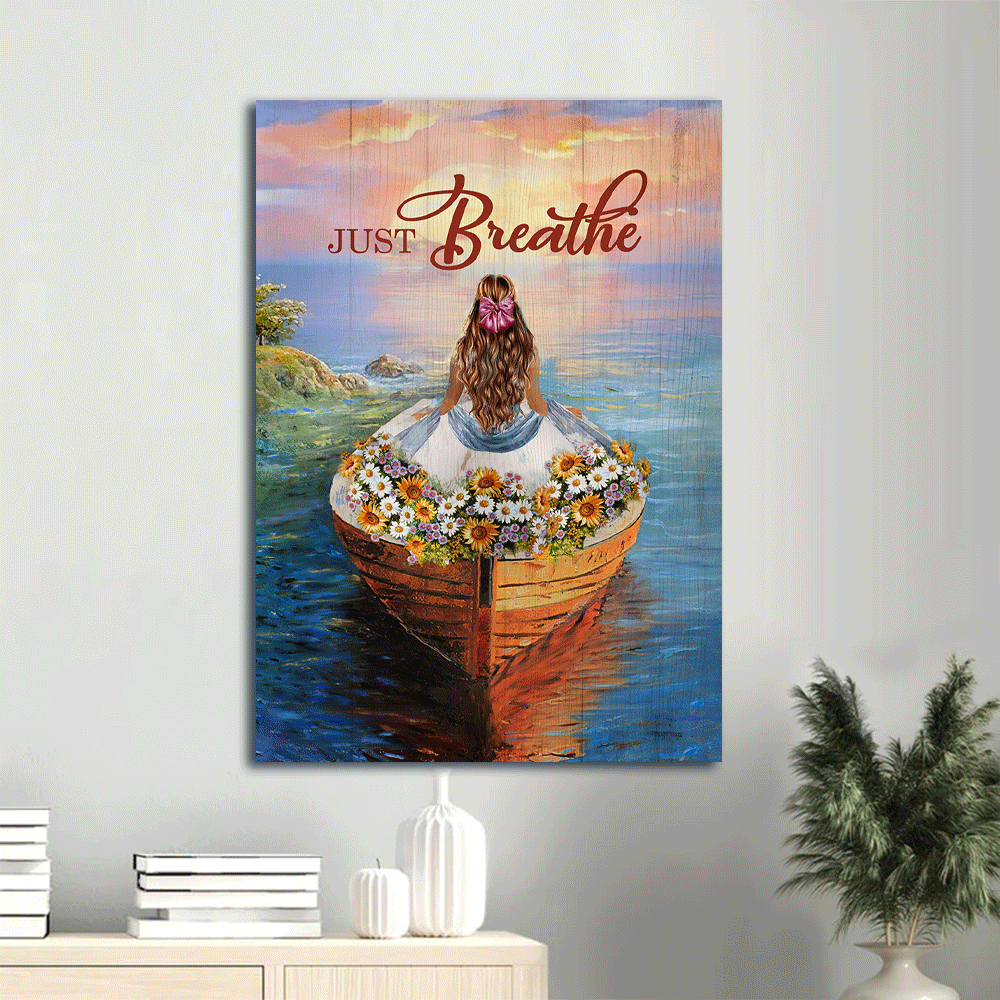 Jesus Portrait Canvas- Amazing boat, Watercolor flower, Elegant girl, Beautiful sunset Portrait Canvas- Gift For Christian- Just breathe