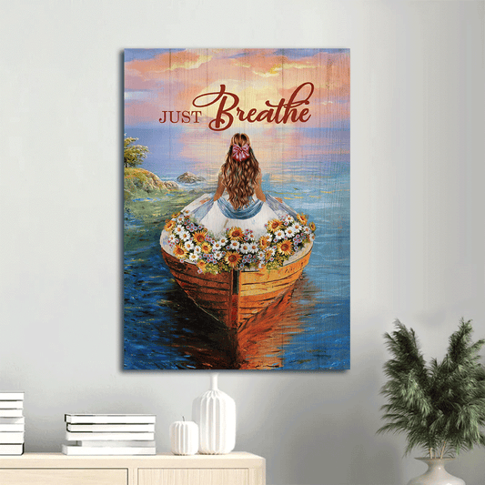 Jesus Portrait Canvas- Amazing boat, Watercolor flower, Elegant girl, Beautiful sunset Portrait Canvas- Gift For Christian- Just breathe
