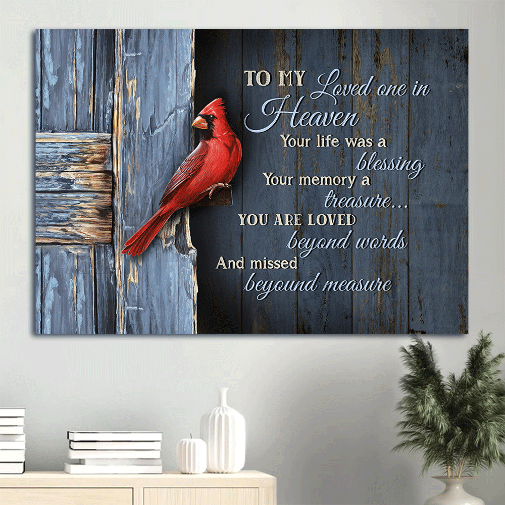 Memorial Landscape Canvas- Amazing cardinal, Antique door, Heaven Landscape Canvas- Gift For Members Family- To my loved one in heaven