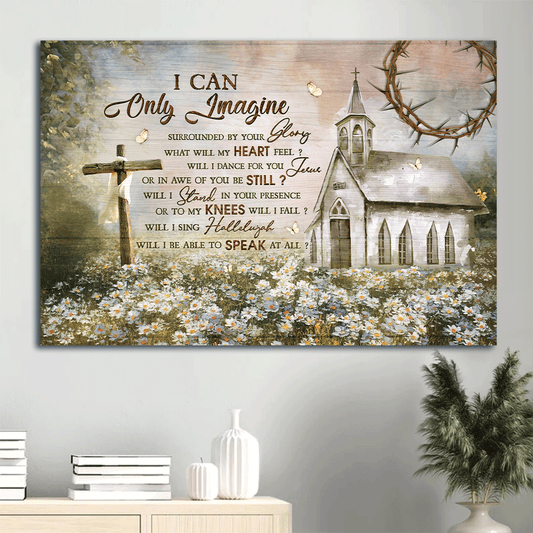 Jesus Landscape Canvas- Amazing Church, Stunning Daisy Garden, Wooden Cross Landscape Canvas- Gift For Christian- I Can Only Imagine