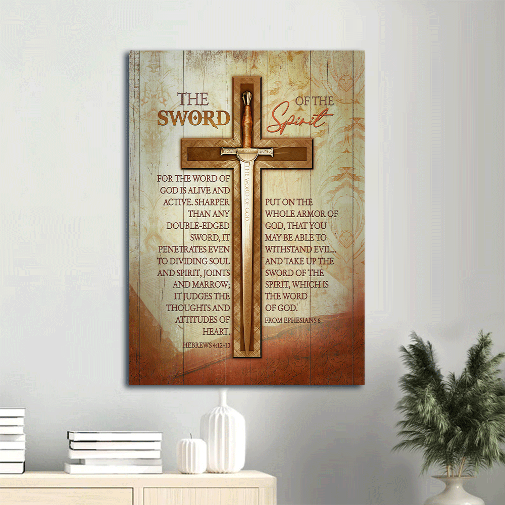 Jesus Portrait Canvas- Amazing Cross, Bible Verses, Word Of God Portrait Canvas- Gift For Christian- The Sword Of The Spirit