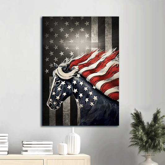 Jesus Portrait Canvas- Amazing Horse, US Pattern, Black Background, US Flag Portrait Canvas- Gift For Christian