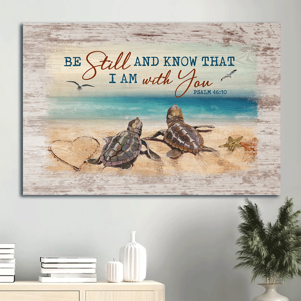 Jesus Landscape Canvas - Amazing sea turtle, Blue ocean, Seagull Landscape Canvas - Gift For Religious Christian - Be still and know that I am God