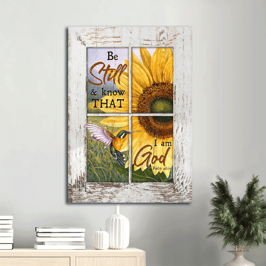 Jesus Portrait Canvas - Amazing sunflower, Stunning hummingbird Portrait Canvas - Gift For Christian - Be still and know that I am God