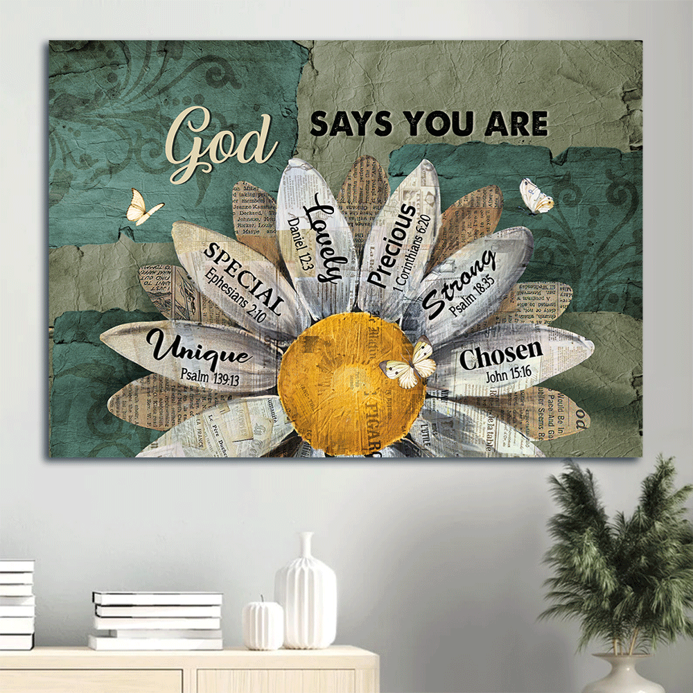 Jesus Landscape Canvas - Amazing sunflower, White butterfly, Blue background Landscape Canvas - Gift For Religious Christian - God says you are