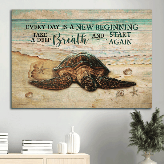 Jesus Landscape Canvas - Amazing turtle drawing, Beach painting Landscape Canvas - Gift For Religious Christian - Every day is a new beginning