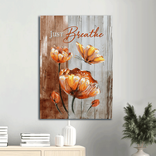 Jesus Portrait Canvas - Anemone flower, Beautiful butterfly Portrait Canvas - Gift For Christian - Just breathe