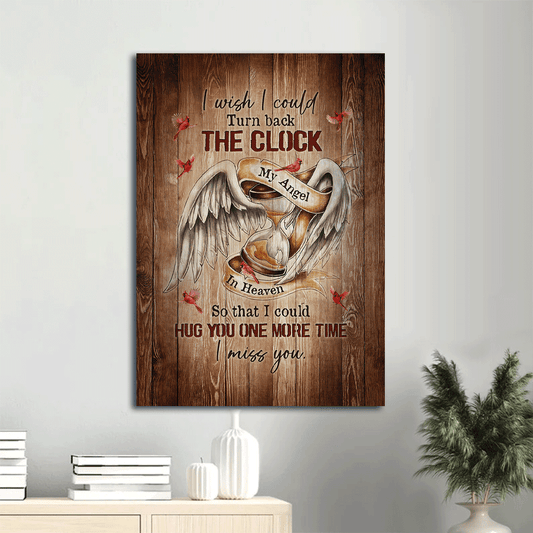 Memorial Portrait Canvas - Angel wings, Old hourglass, Red cardinal Portrait Canvas - Memorial Gift For Family Members - I wish I could turn back the clock