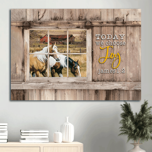 Jesus Landscape Canvas - Antique window, Dream horses, Green farm Landscape Canvas - Gift For Christian - Today we choose joy