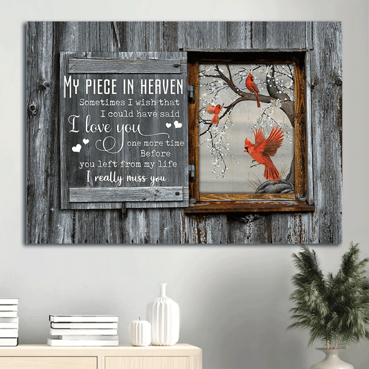 Memorial Landscape Canvas - Antique window, Snowflakes, Cardinal drawing Landscape Canvas - Memorial Gift For Family Members - My piece in heaven