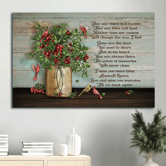 Heaven Landscape Canvas - Beautiful Cranberry Painting, Red Cardinal Landscape Canvas - Memorial Gift For Family Members - They Say There Is A Reason
