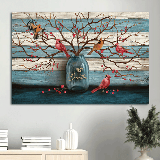 Memorial Landscape Canvas - Beautiful cranberry tree, Cardinal painting, Blue background Landscape Canvas - Memorial Gift For Family Members - Just breathe